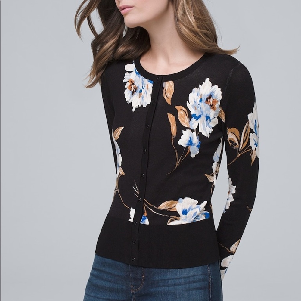 White House black market floral black cardigan